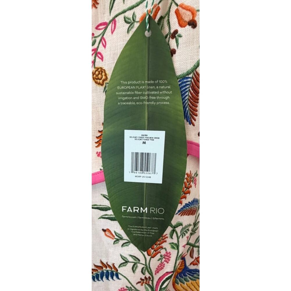 Farm Rio NEW Delicate Forest Pink Linen Mini Dress, Med - Picture 6 of 15